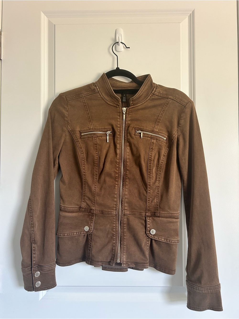 White House Black Market Brown Zip-Front Moto Jacket